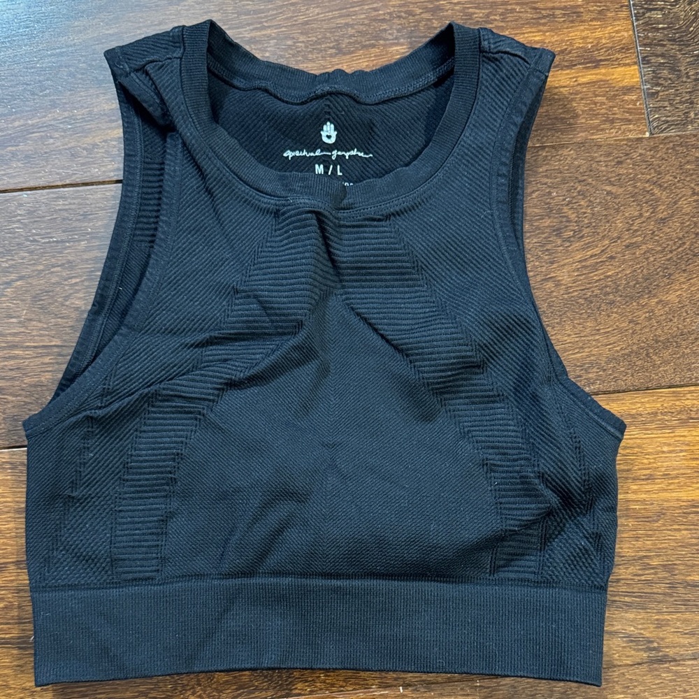 Spiritual Gangster Black Ribbed Crop Tank Top